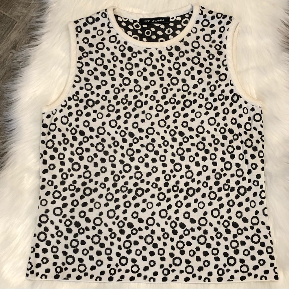 ST JOHN Sleeveless Black & White Knit Top Size 2